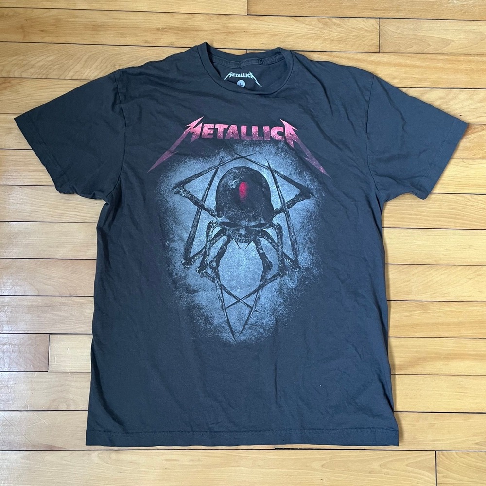 Metallica Skull Spider Graphic T-Shirt Mens Large Black Pink Band Tee Music L